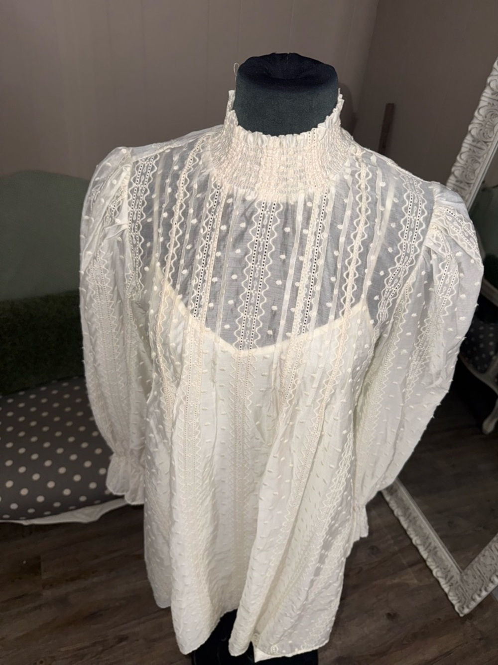English Factory • Embroidered Smocked Neck Organza Dress - Picture 12 of 16